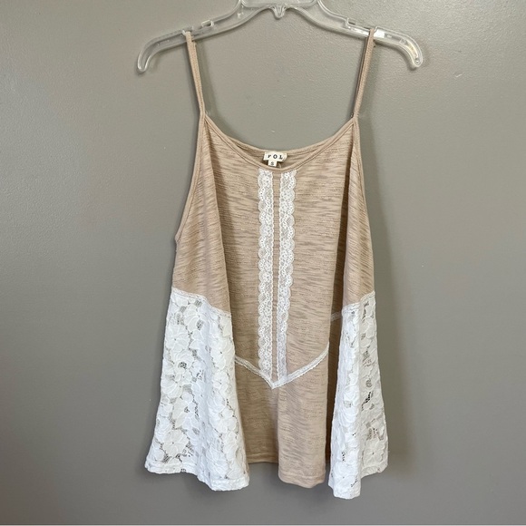POL Top Cami Tank Lace size Small Oversized Sleeveless Tan and white - Picture 1 of 11